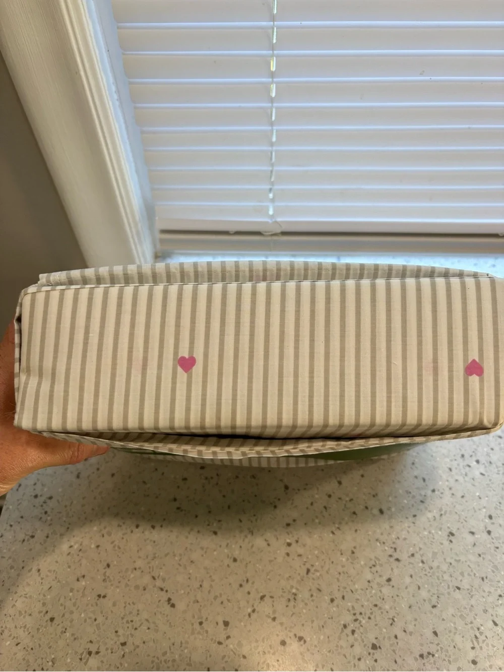 NWT kate spade Cream and gray Narrow Stripe Twin Sheet Set with heart accents